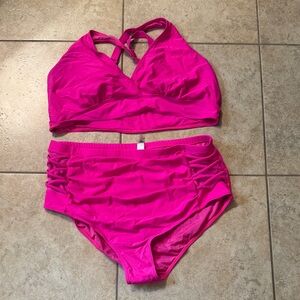 💕 Neon Pink 22W High Waist Swimsuit
